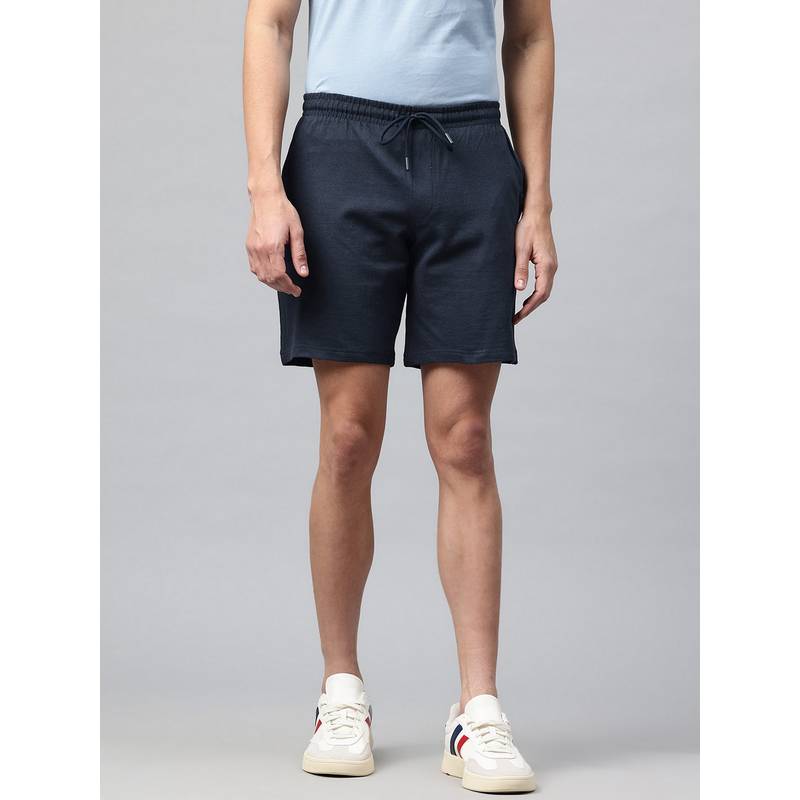 TOM BURG Navy Blue Men Mid-Rise Cotton Side Zipper Pocket Shorts (XL)