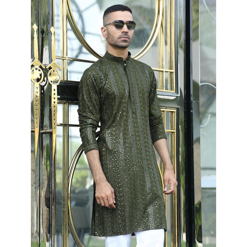 Kraft India Olive Embroidered Regular Fit Kurta (38)