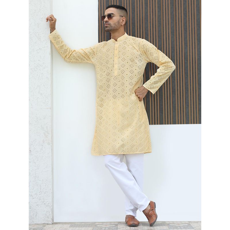 Kraft India Yellow Self Design Regular Fit Kurta and Pyjama (Set of 2) (36)