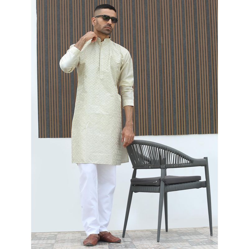 Kraft India Cream Embroidered Regular Fit Kurta and Pyjama (Set of 2) (36)