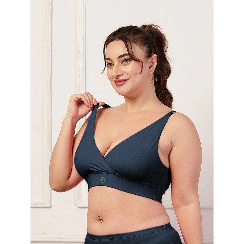 Zelena Navy Blue Cotton Maternity Nursing Adjustable Straps Bra (M)