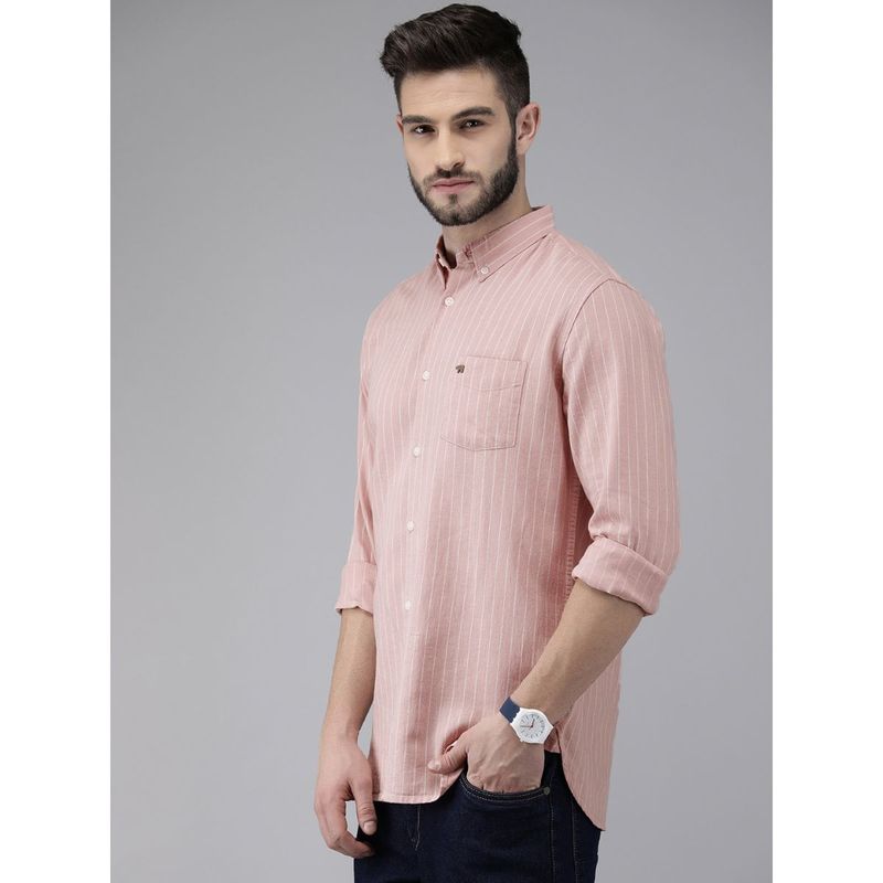 THE BEAR HOUSE Men Pink Button-down Cotton Linen Shirt (S)