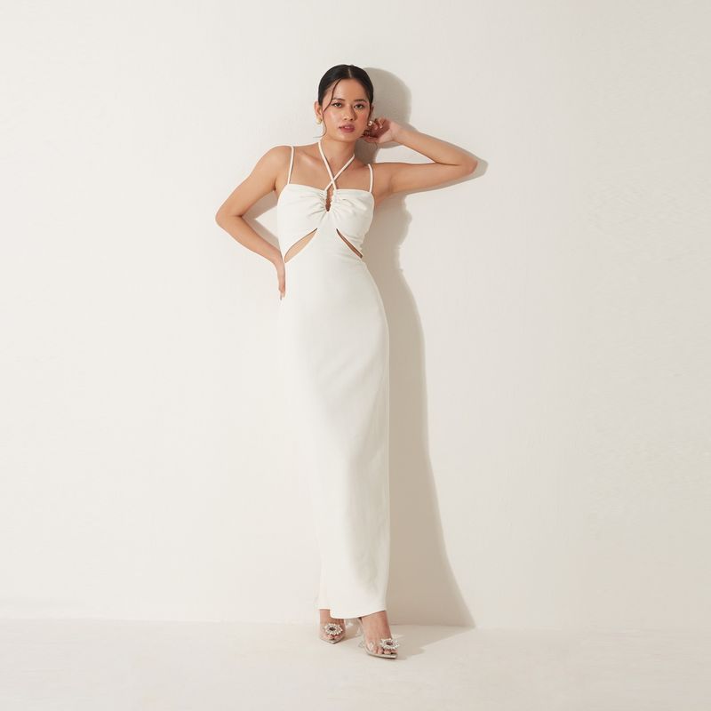 RSVP by Nykaa Fashion Off White Solid Strappy Dress (XS)