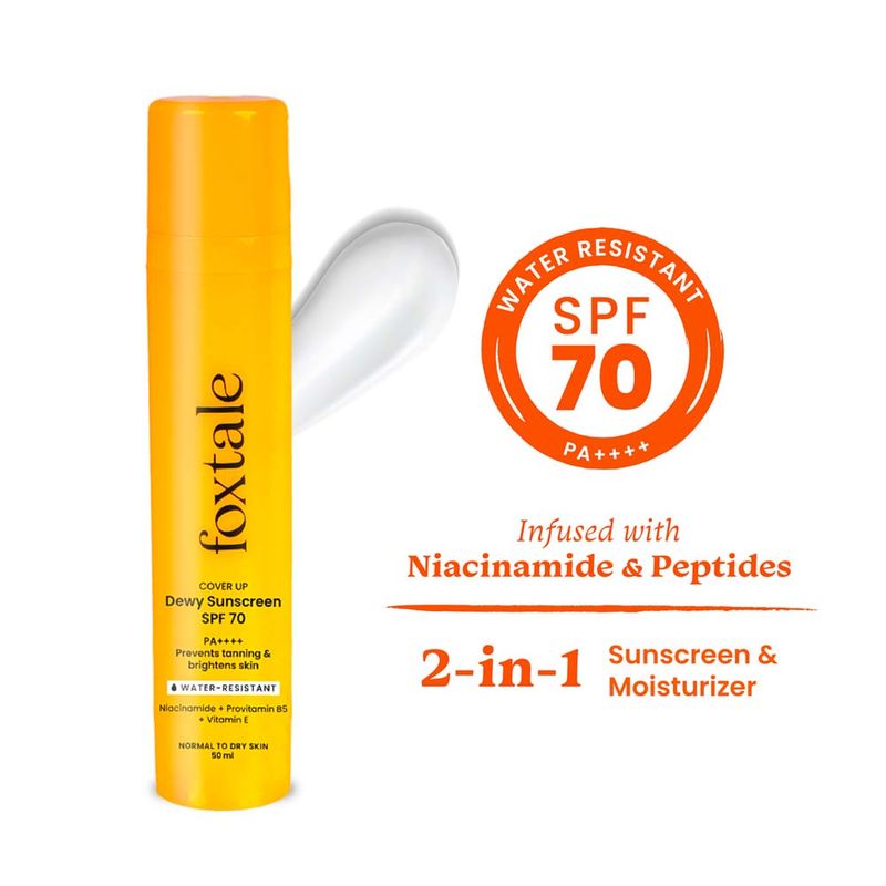 Foxtale Dewy Sunscreen SPF 70 PA++++ With Niacinamide + Provitamin B5 + Vitamin E