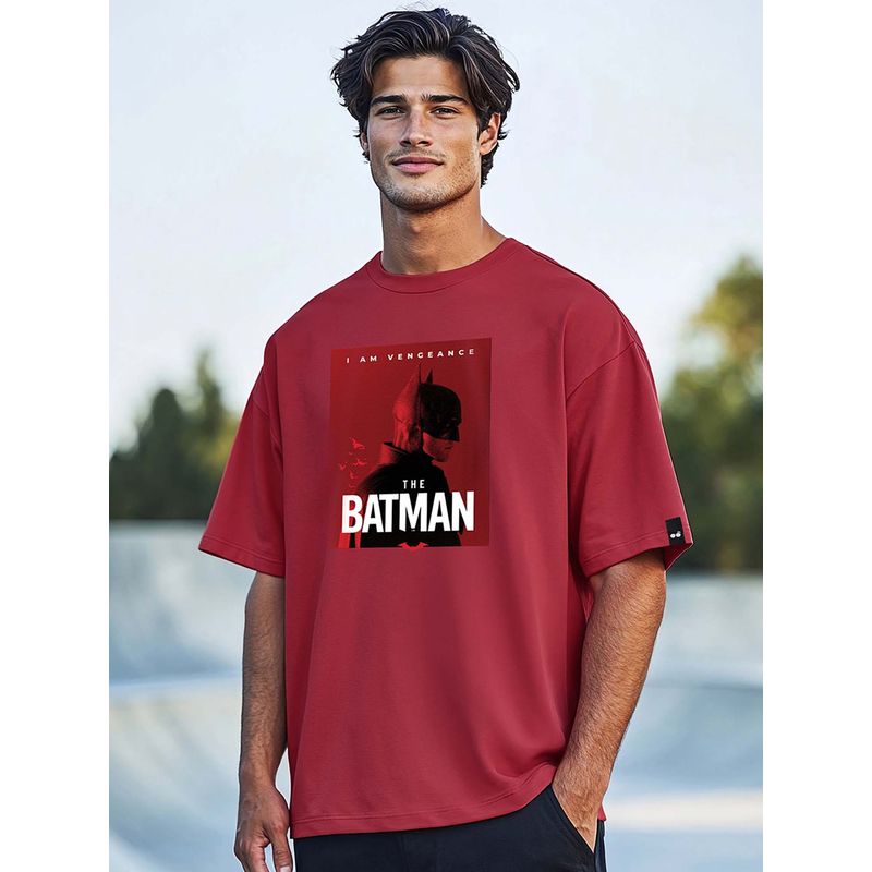 Bewakoof Official DC Men's Red The Batman Graphic Printed Oversized T-shirt (L)