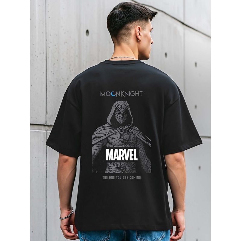 Bewakoof Official Marvel Men's Black Moon Knight Marvel Graphic Printed Oversized T-shirt (L)