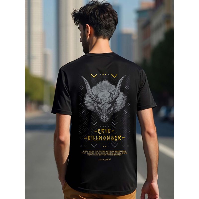 Bewakoof Men's Black Killmonger Graphic Printed T-shirt (L)