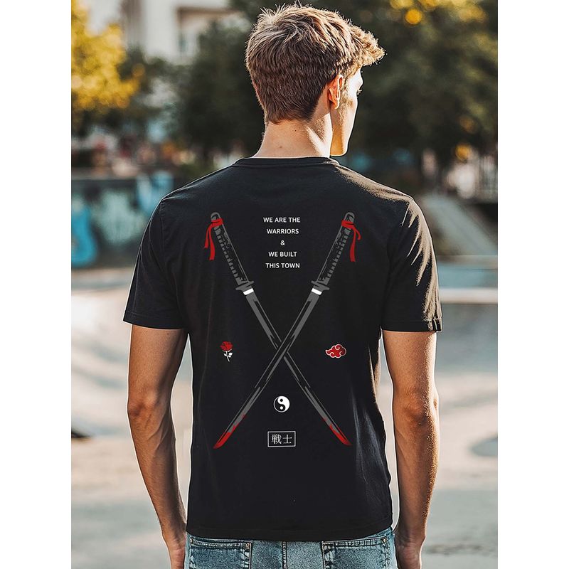 Bewakoof Men's Black Warriors Graphic Printed T-shirt (M)