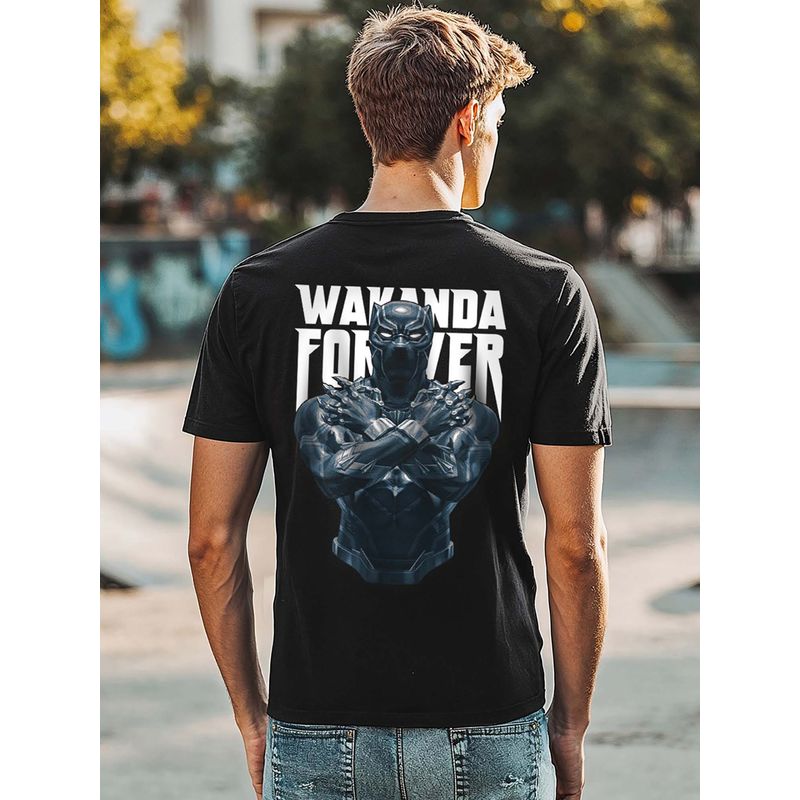 Bewakoof Official Marvel Men's Black The King Graphic Printed T-shirt (M)