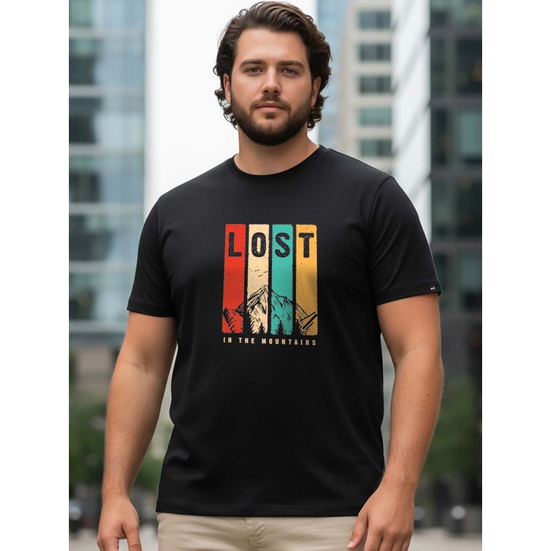 Bewakoof Men's Black Lost Mountains Graphic Printed Plus Size T-shirt (4XL)