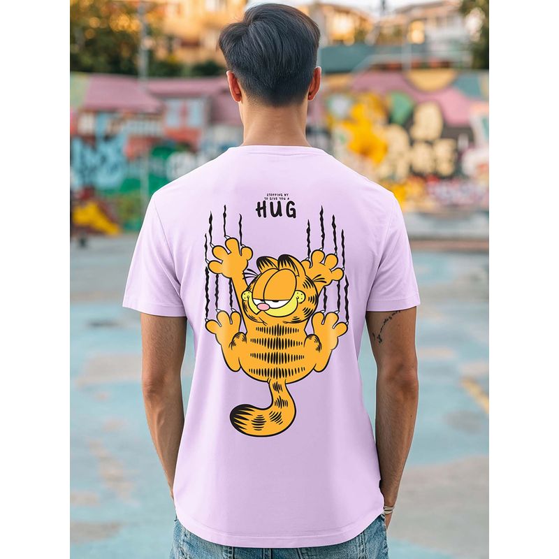 Bewakoof Official Garfield Men's Purple Hug It Out Graphic Printed T-shirt (S)