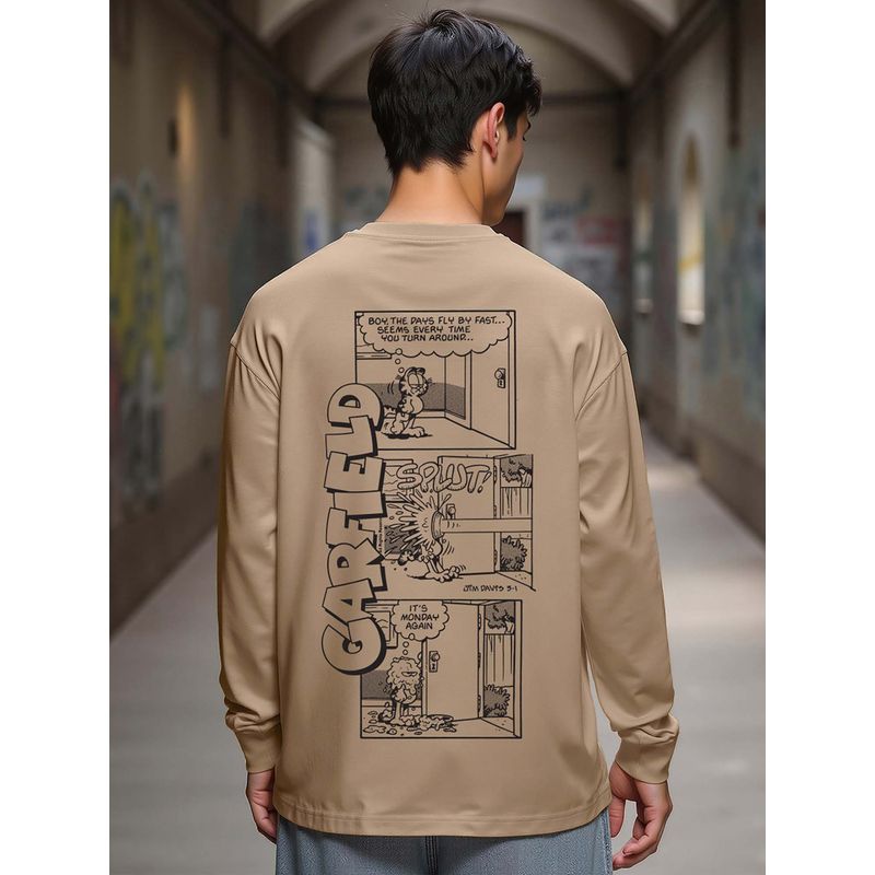 Bewakoof Official Garfield Men's Brown Its Monday Again Graphic Printed Oversized T-shirt (S)