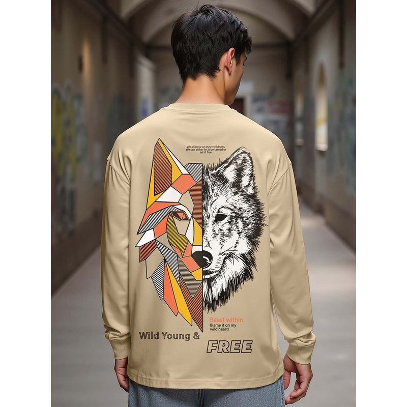 Bewakoof Men's Brown Beast Within Graphic Printed Oversized T-shirt (S)