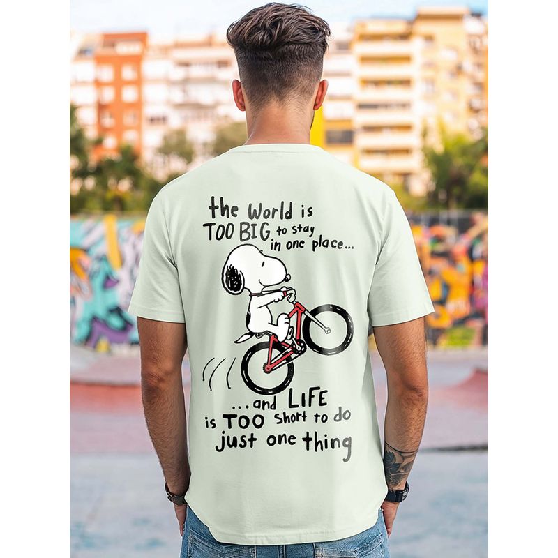 Bewakoof Official Peanuts Men's Green Move On Graphic Printed T-shirt (L)