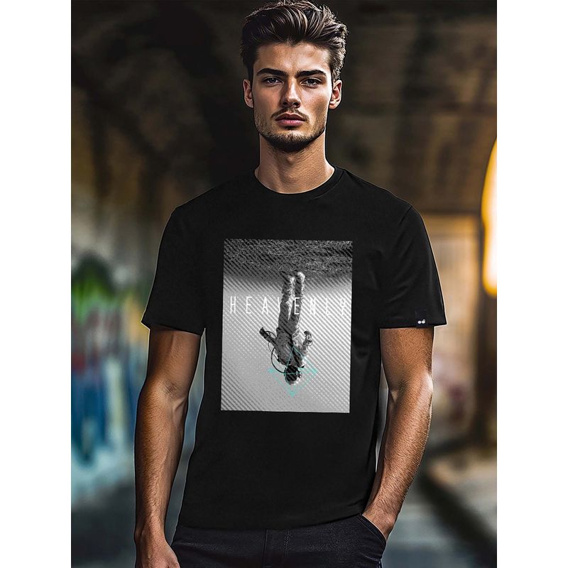 Bewakoof Men's Black The Other Side Graphic Printed T-shirt (L)