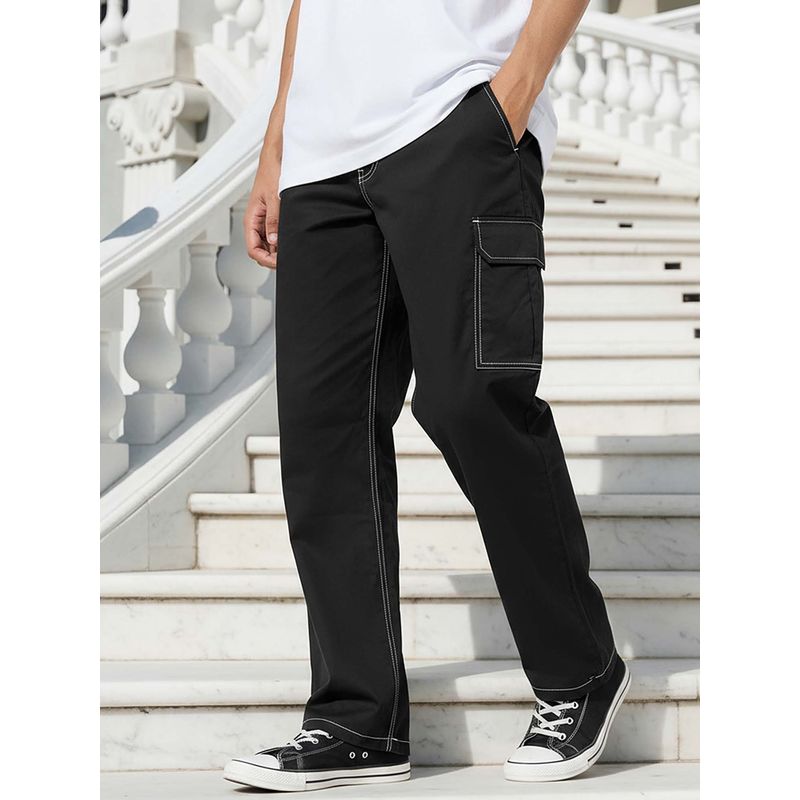 Bewakoof Mens Jet Black Straight Leg Cargo (30)