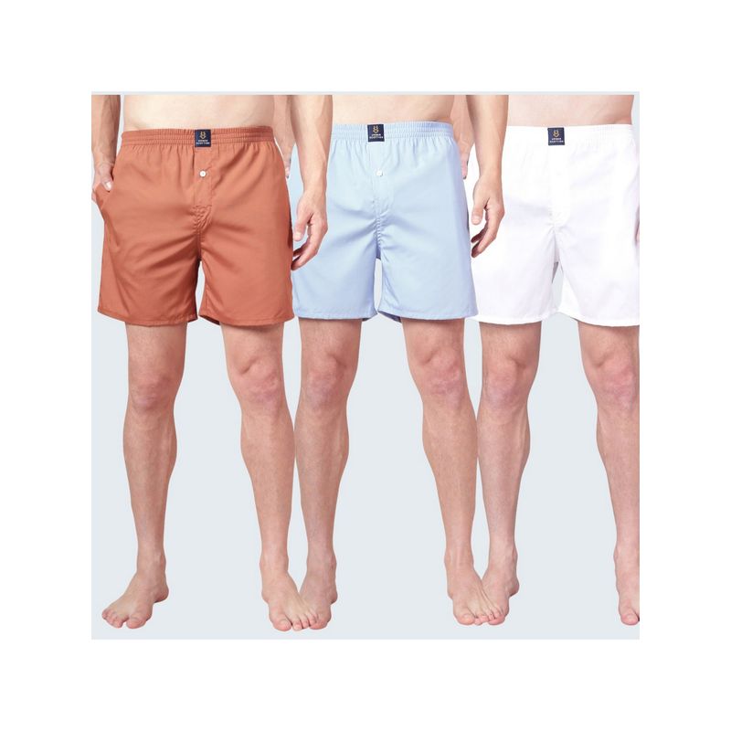 Urban Scottish Multi-Colour Solid Pure Cotton Boxers (Pack of 3) (S)