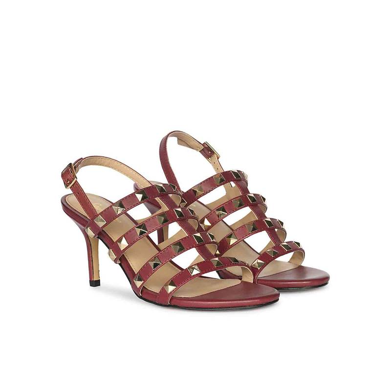 Saint G Women Bordo Maroon Leather Stiletto Sandal Heels (EURO 37)