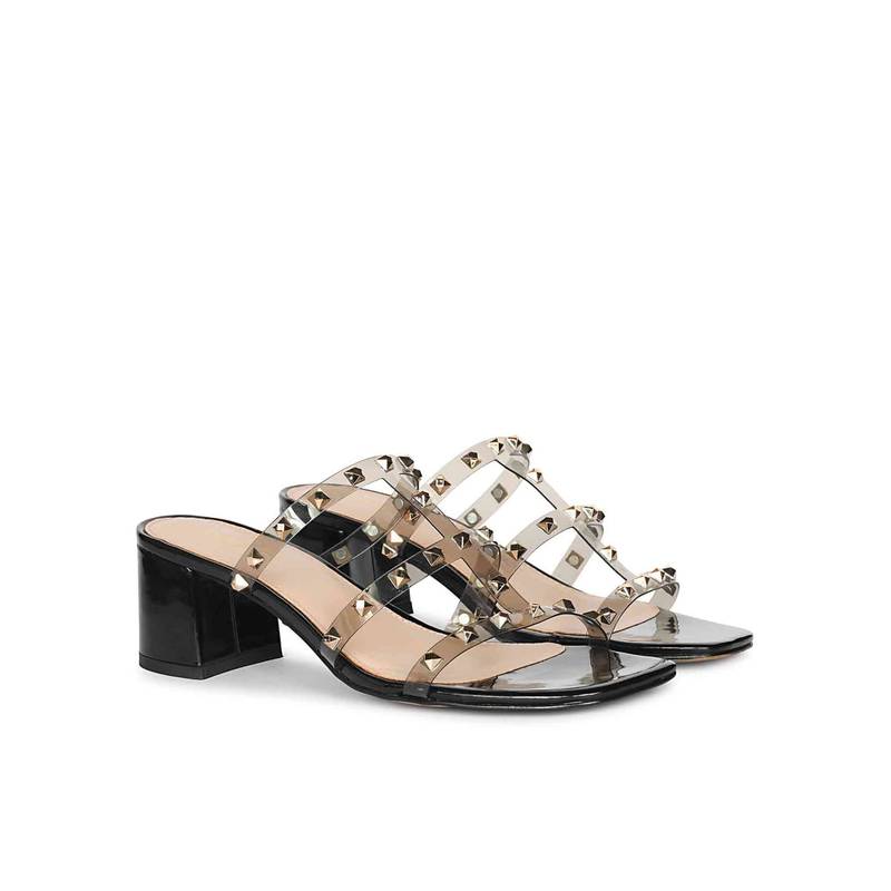Saint G Women Black Vegan Leather Block Sandal Heels (EURO 37)