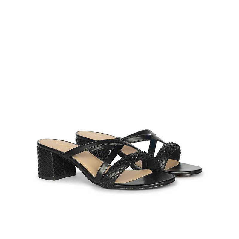 Saint G Women Black Vegan Leather Block Sandal Heels (EURO 37)