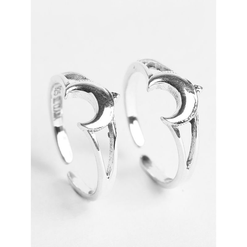 CLARA 925 Silver Size Adjustable Moon Toe Rings Pair Gift For Women And  Girls