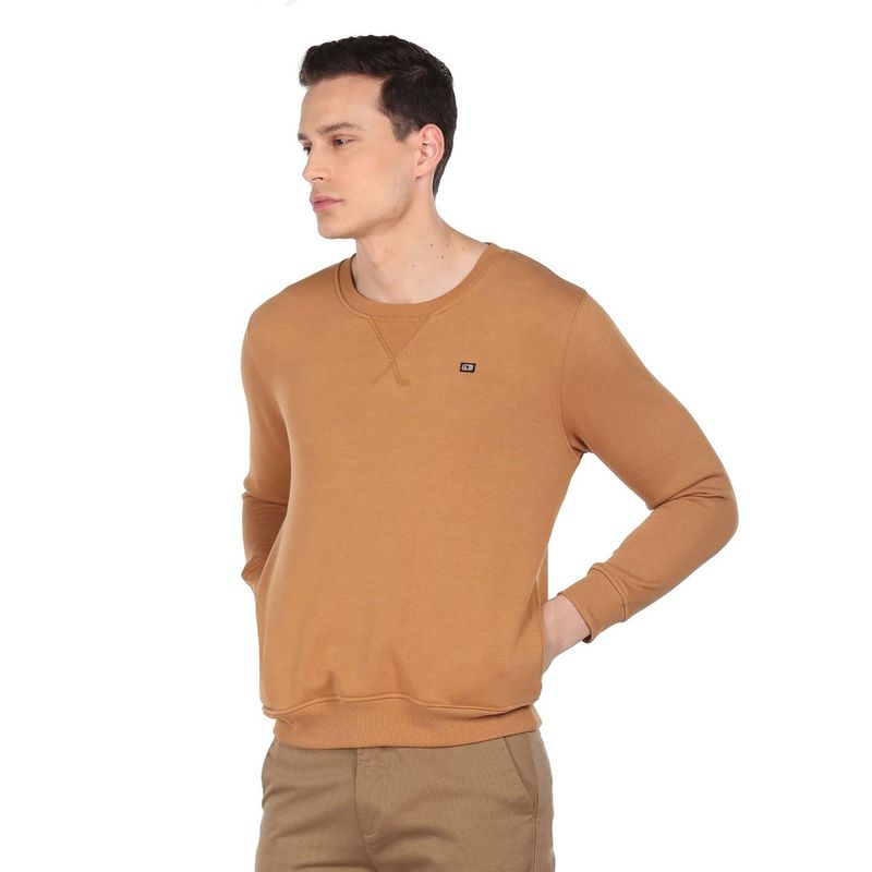 Arrow Sports Men Brown Solid Crew Neck Sweatshirt (M)