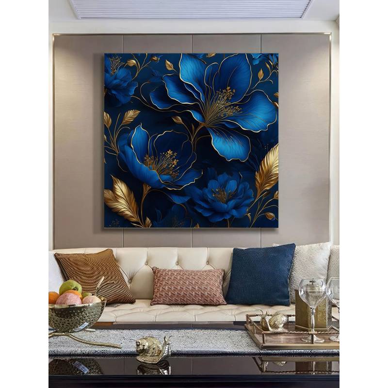 Buy 999Store Elegant Blue & Gold Floral Art Print - Luxurious Botanical ...
