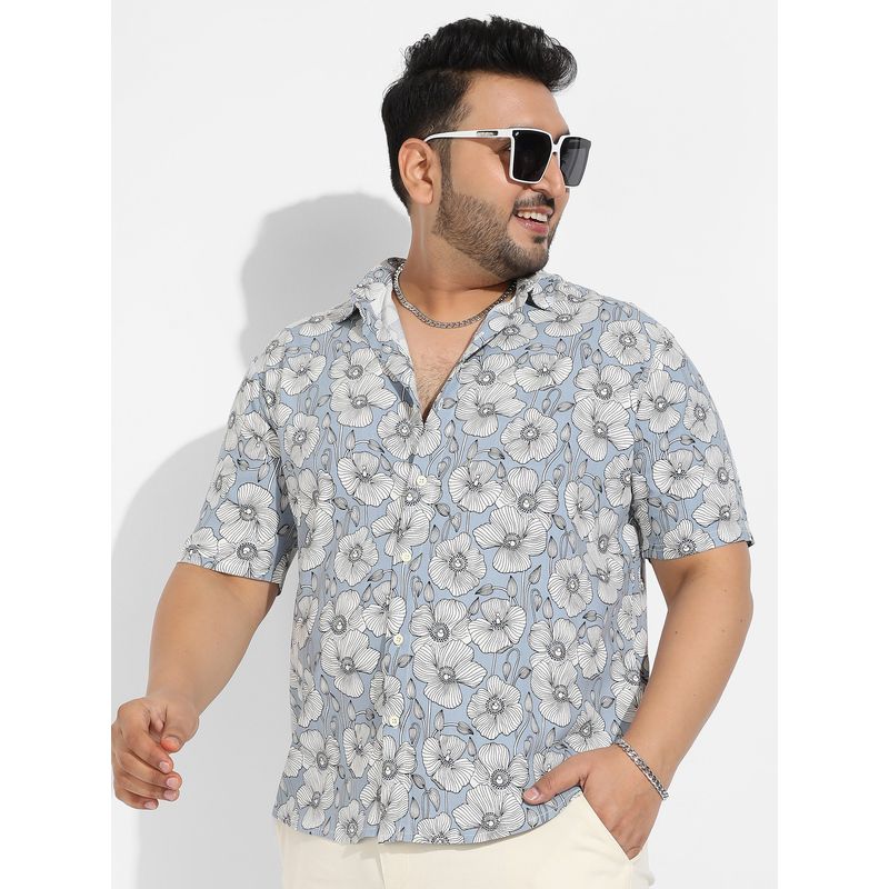 Instafab Plus Men's Icy Blue Botanical Print Shirt (3XL)