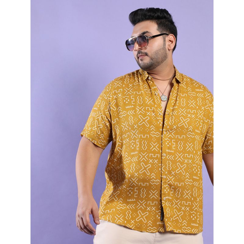 Instafab Plus Men's Mustard Minimal Aztec Shirt (3XL)