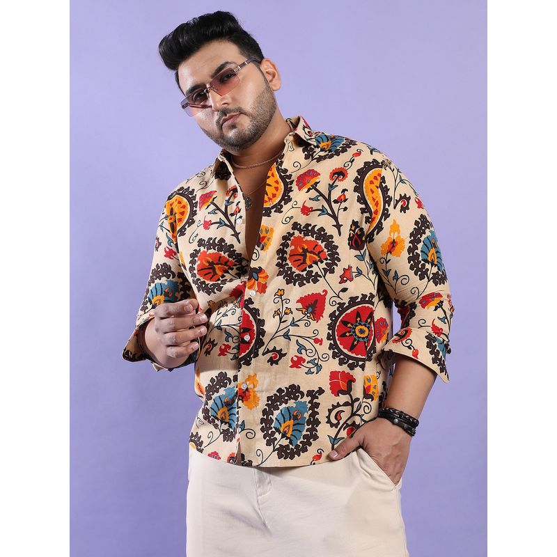 Instafab Plus Men's Multicolour Ethnic Floral Shirt (6XL)