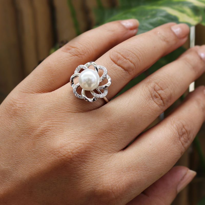 Ornate Jewels Flower Power Pearl Ring In 925 Sterling Silver - 12