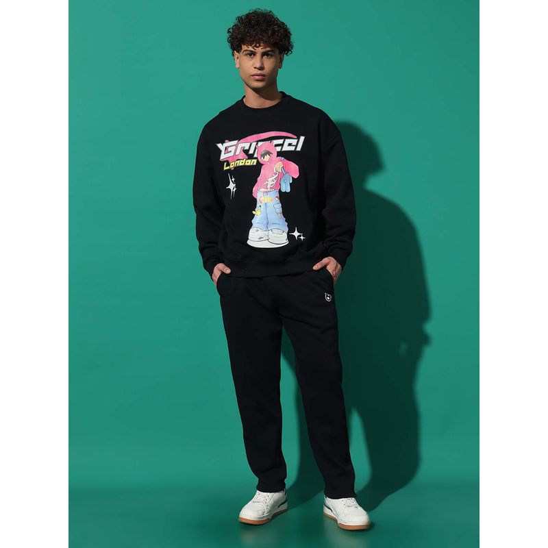 Griffel Cool Kid Oversized Black Sweatshirt and Trackpant (Set of 2) (M)
