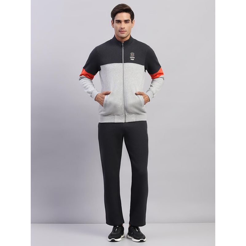 Monte Carlo Mens Charcoal Colorblock High Neck Full Sleeves Tracksuit (Set of 2) (M)