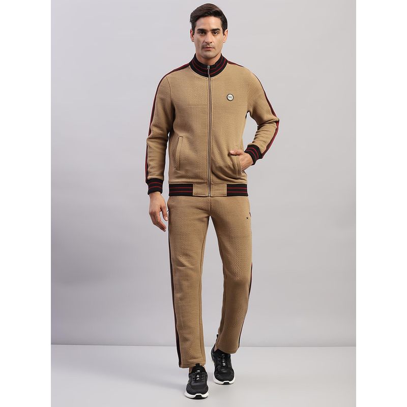 Monte Carlo Mens Self Design Brown High Neck Full Sleeve Tracksuit (Set of 2) (L)