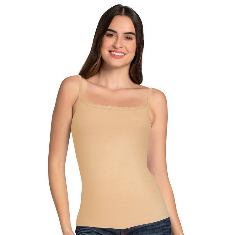 Amante Solid High Coverage Straight Neck Sleeveless Camisole - Nude (XS)