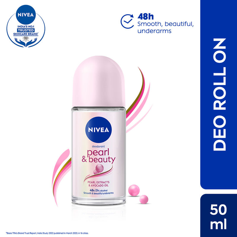 Nivea 0% Alcohol & Pearl Extract Deodorants Underarm Roll On, 48H Odor Protection & Smooth Underarms