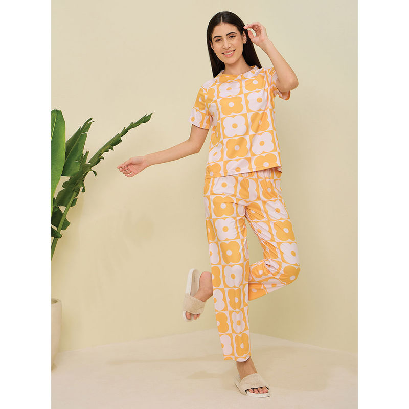 Sweet Dreams Women Yellow Floral Printed Top and Pyjama (Set of 2) (XL)