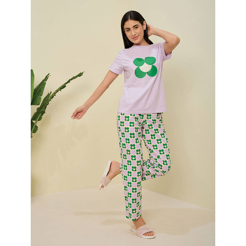 Sweet Dreams Women Purple Floral Printed Top and Pyjama (Set of 2) (3XL)