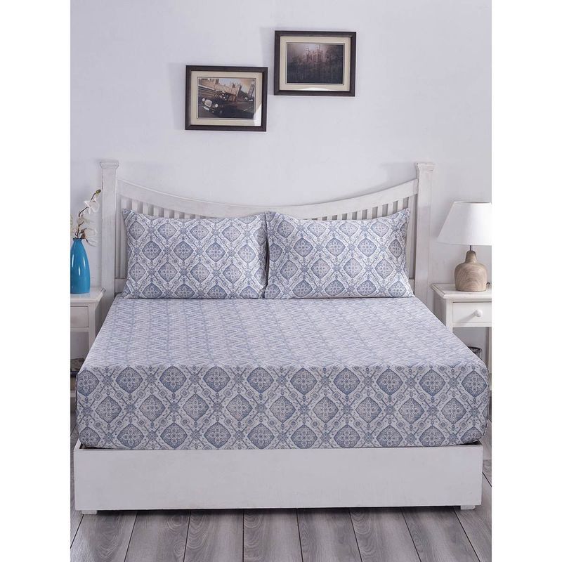 Maspar Hues PBS Nomad Sculpt Harold 210 TC Cotton Blue Print Bed Sheet
