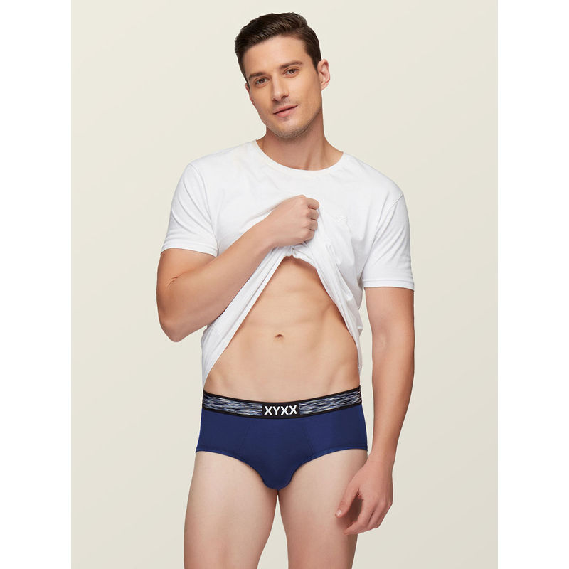 XYXX Men's Intellisoft Antimicrobial Micro Modal Hues Brief - Navy Blue (S)