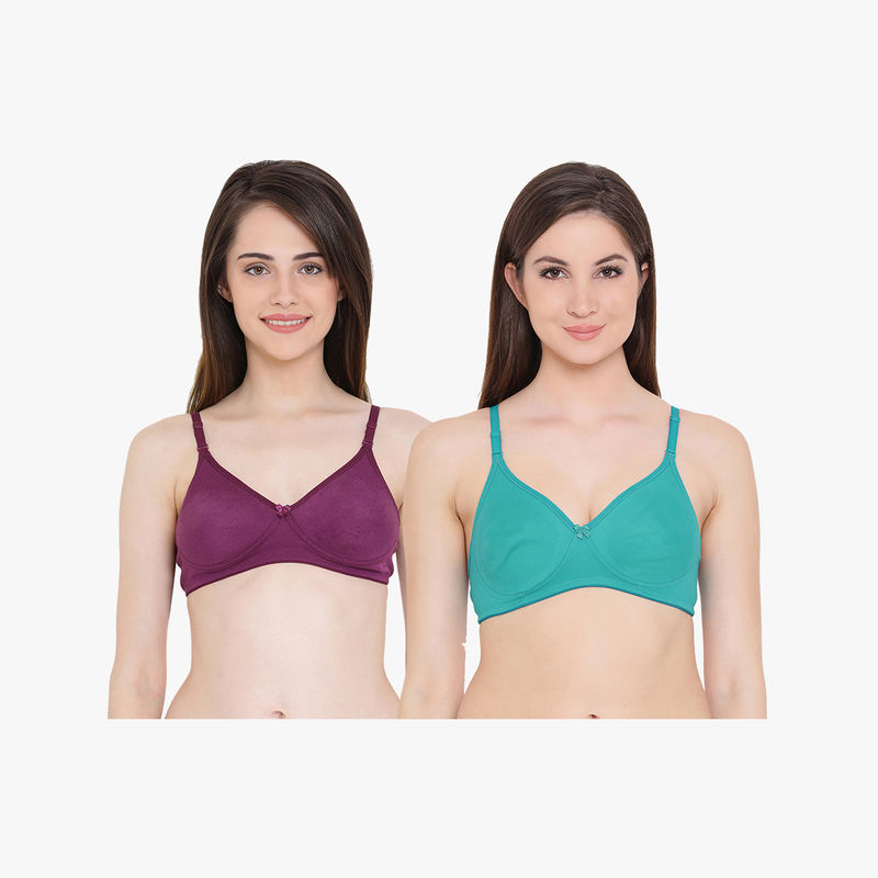 Clovia Pack Of 2 Cotton Rich Soft Padded Non-wired Multiway T-shirt Bra - Multi-Color (32C)