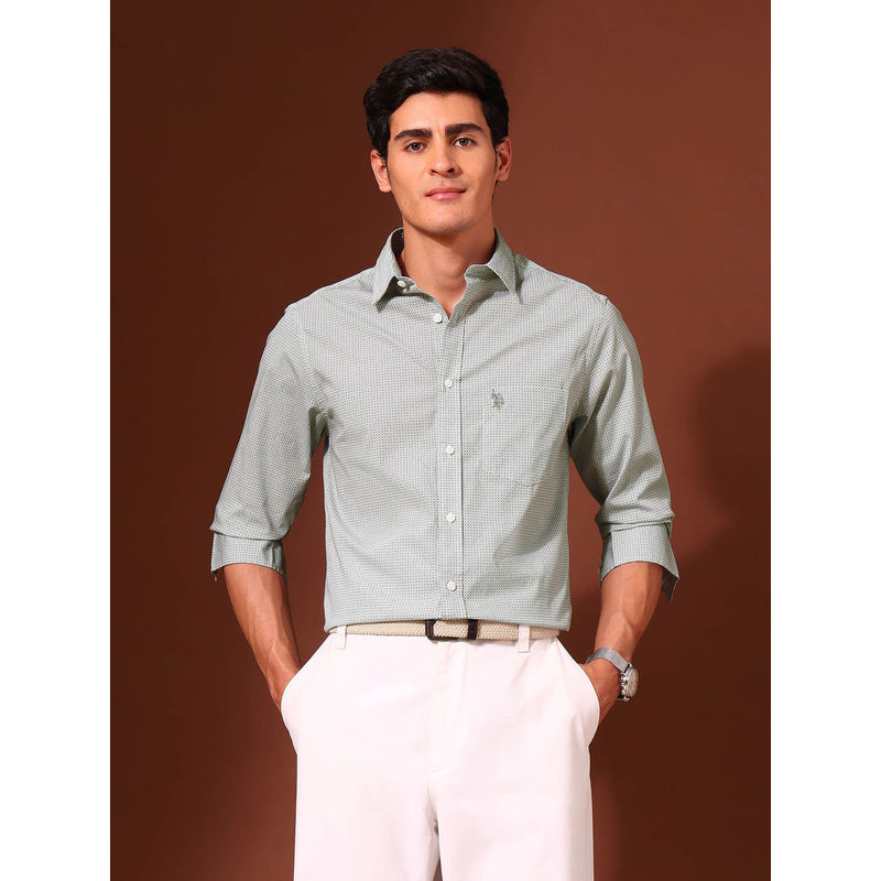 U.S. POLO ASSN. Men Green Printed Casual Shirt (S)