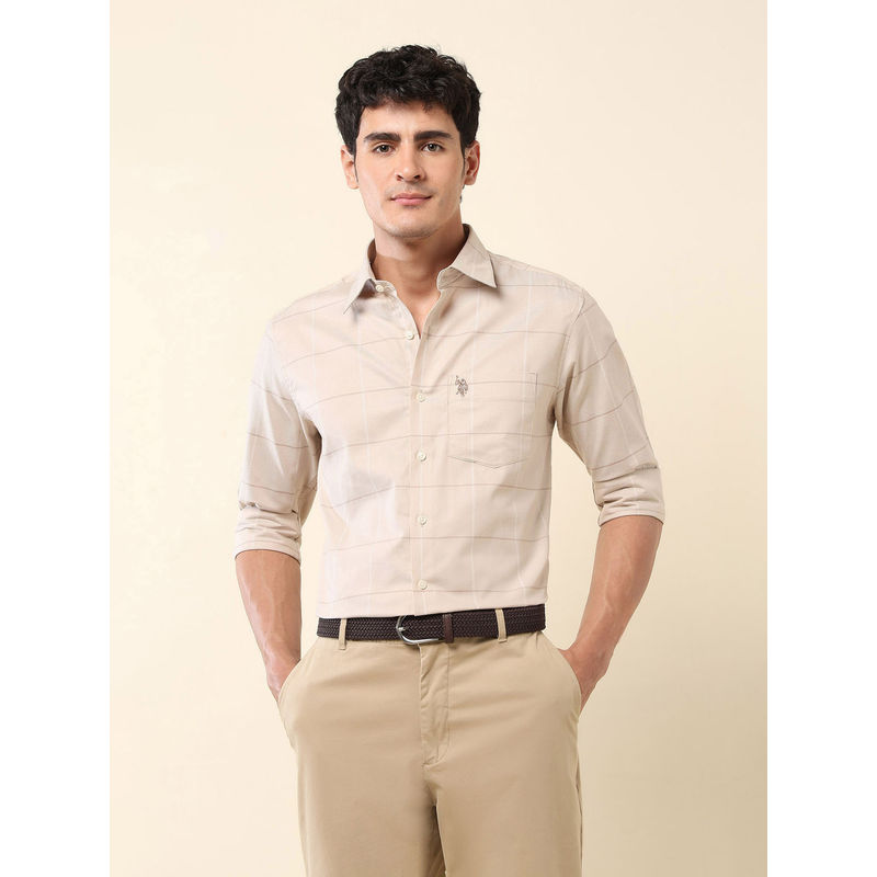U.S. POLO ASSN. Men Brown Checks Formal Shirt (2XL)