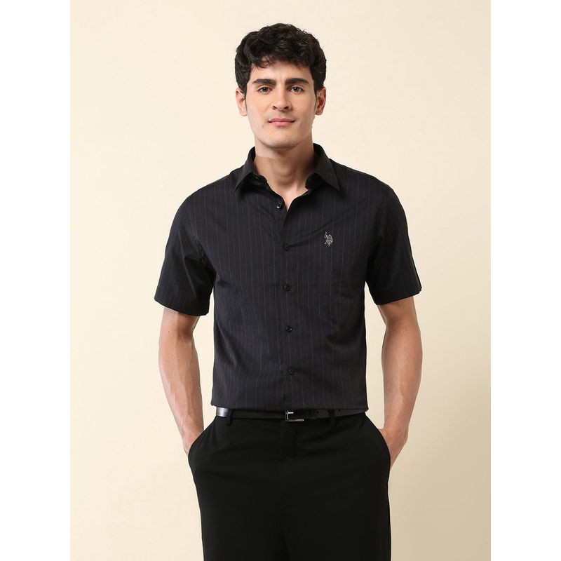 U.S. POLO ASSN. Men Black Stripes Formal Shirt (S)