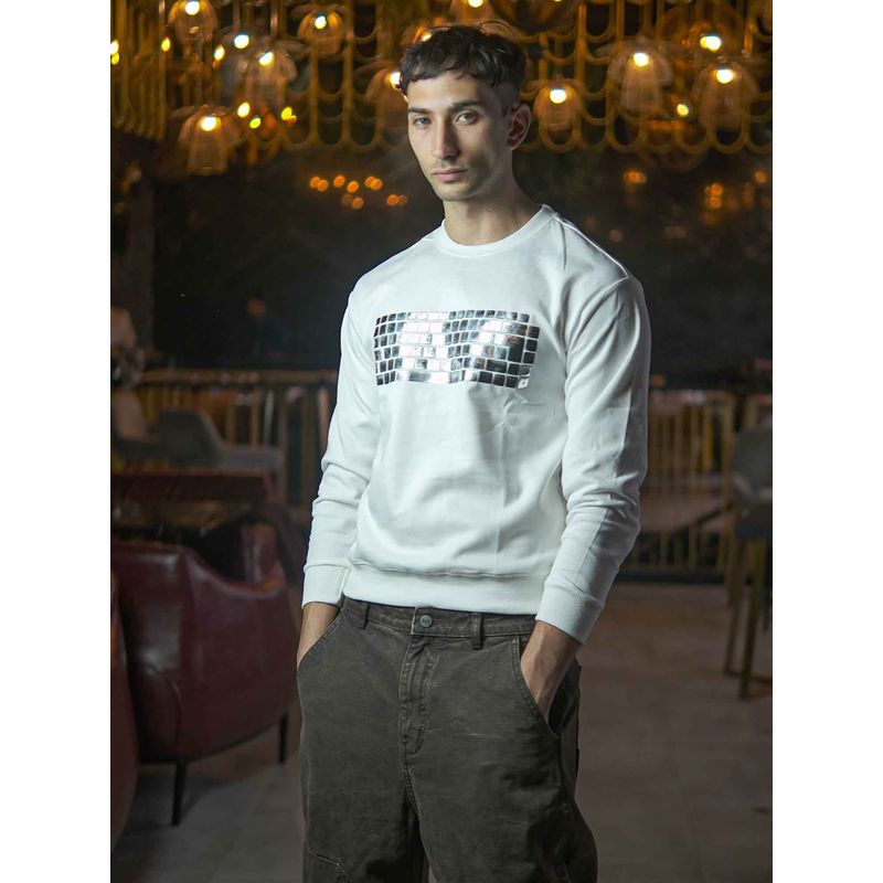 Odette Franco White Heavy Gsn Cotton Jersey Printed Sweatshirt for Men (M)