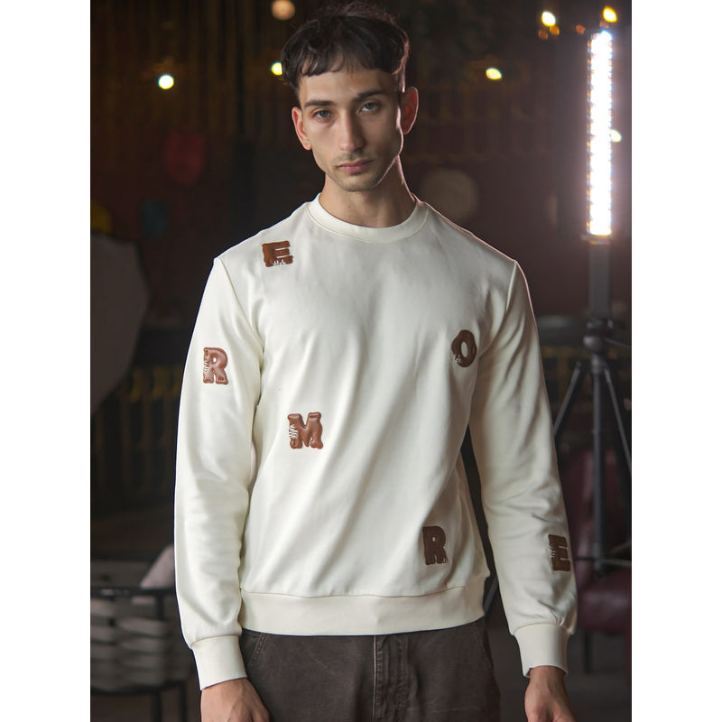 Odette Franco Off White Cotton Jersey Embellished Sweatshirt for Men (L)