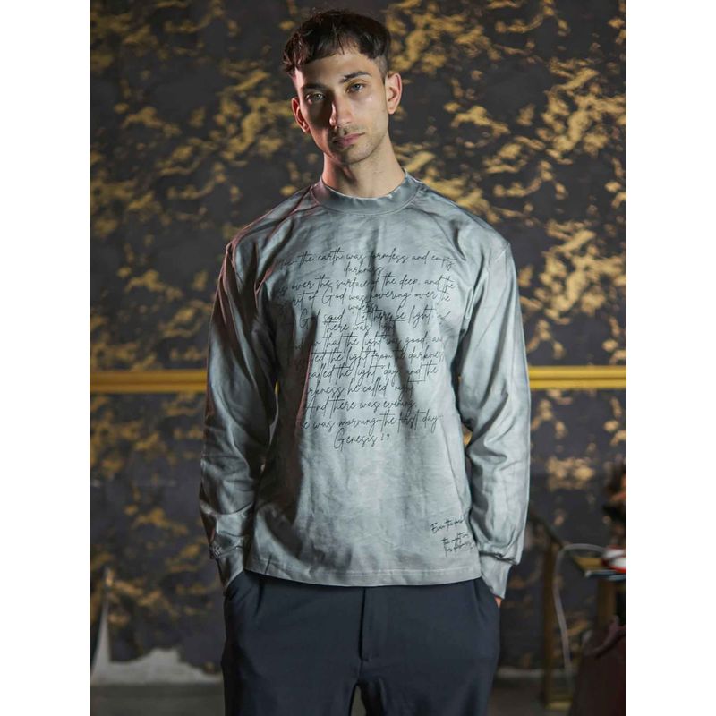Odette Franco Grey Spray Printed Cotton Jersey Typography Sweatshirt for Men (S)