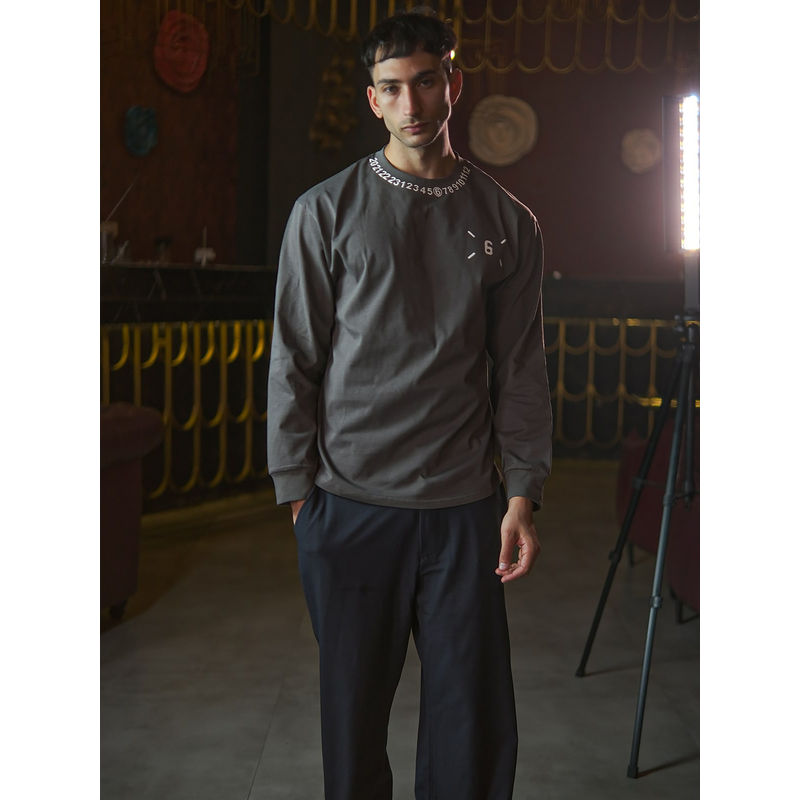 Odette Franco Grey Cotton Jersey Printed Sweatshirt for Men (S)