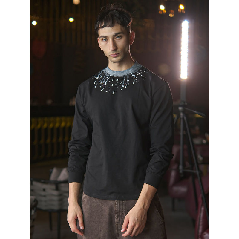 Odette Franco Black Cotton Jersey Printed Sweatshirt for Men (S)