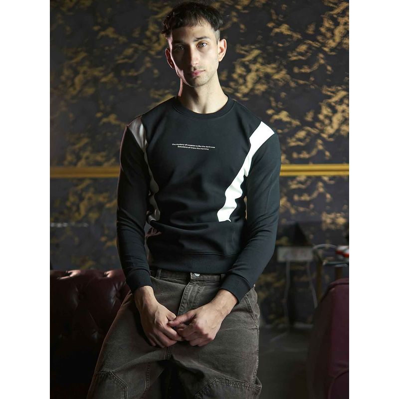 Odette Franco Black Cotton Jersey Patterned Sweatshirt for Men (M)